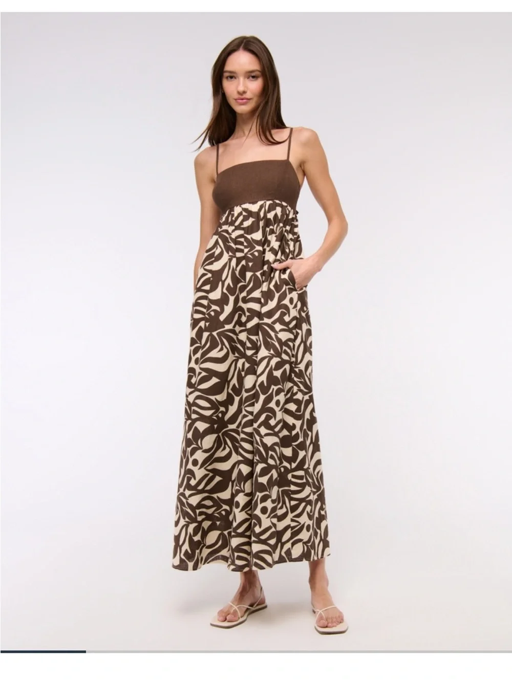 Abercrombie & Fitch Brown and Cream Printed Maxi Dress